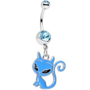 2/30$ Or 3/$35 NEW! Gift BODY CANDY Blue Alien Cat Belly Button‎ Ring-(#1,048)
